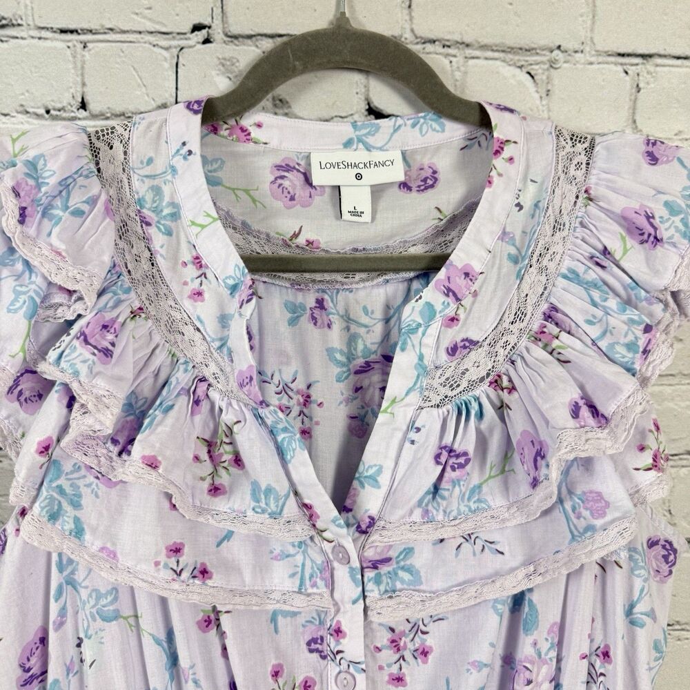 LoveShackFancy Target Floral Ruffle Mini Dress Lavender Pink Coquette Women L - Picture 9 of 13